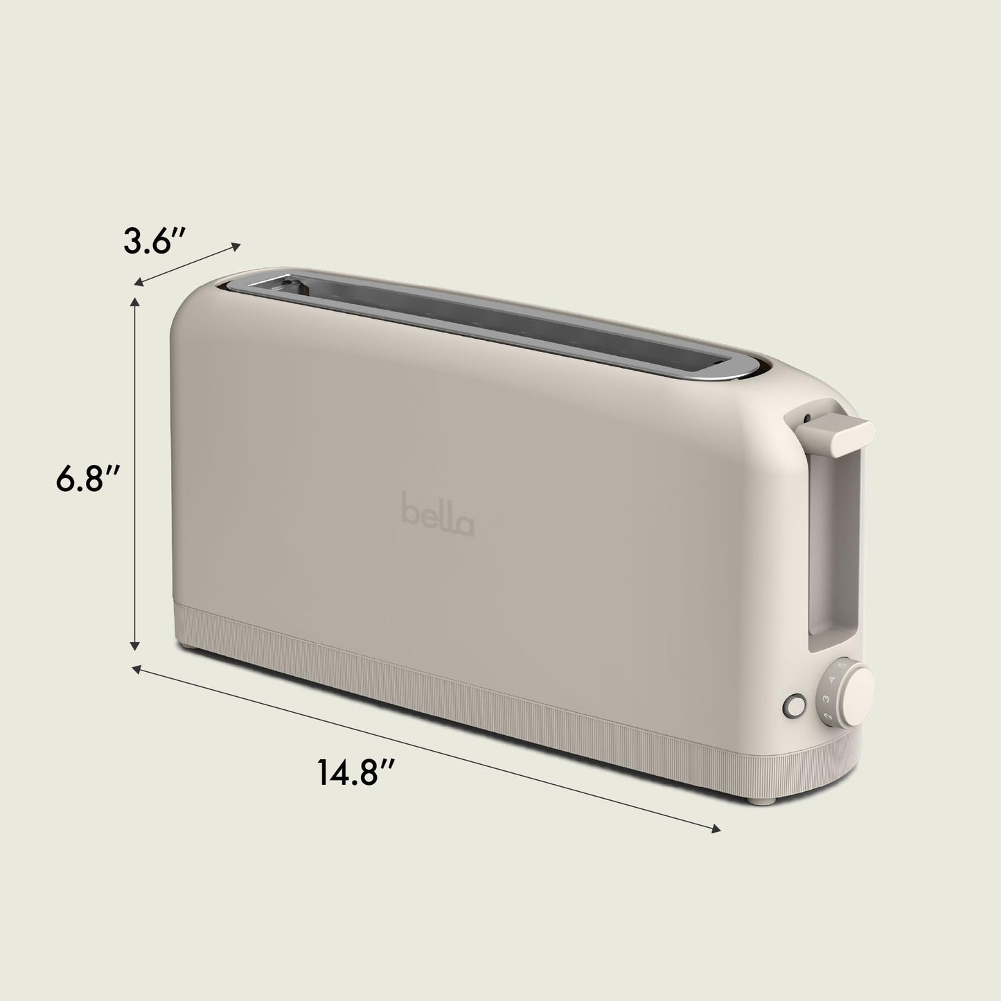 bella Fits-Anywhere™ 2-Slice Slim Toaster, Long Slot & Extra Wide, Oatmilk