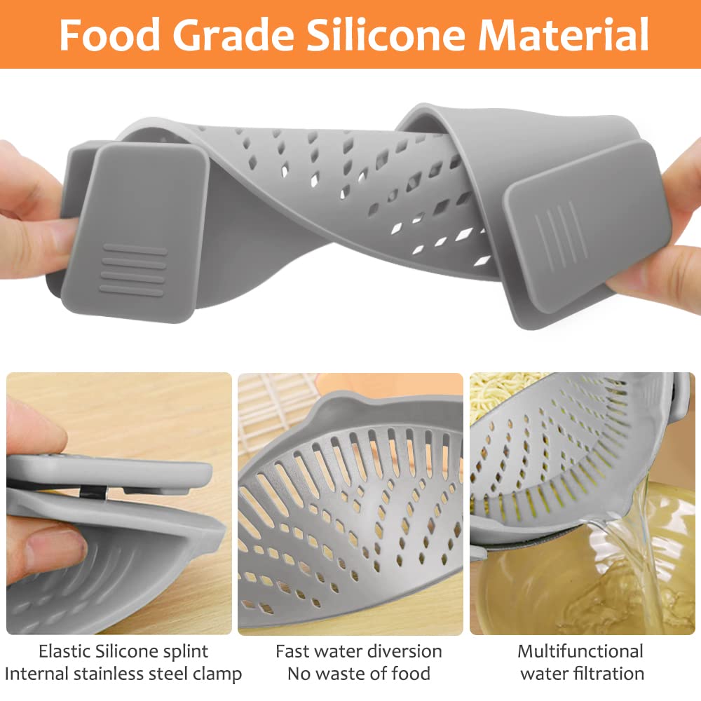 YEVIOR Clip on Strainer for All Pots Pan,Silicone Pasta Strainer