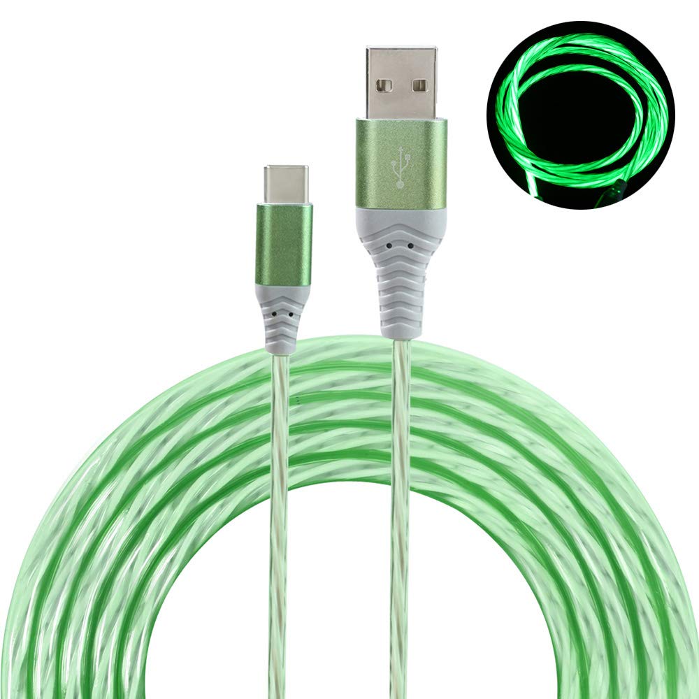 LED USB C Cable [2-Pack, 6FT], Light Up Visible Flowing LED Type C Fast Charging Cable Compatible with Phone 16 15, Samsung Galaxy S24 S23, Pixel and More (Blue & Green)