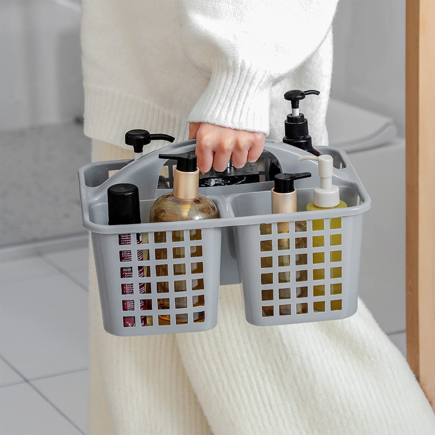 Portable Shower Caddy Basket Plastic Storage Basket with Compartments Grey
