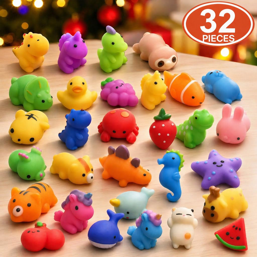 nobasco Squishies, 32 Pack Mochi Squishy Toys - Kawaii Cat Squishys Slow Rising Animals - Party Favors, Goodie Bag, Birthday Gifts, Mini Squishies Stress Reliever Toy