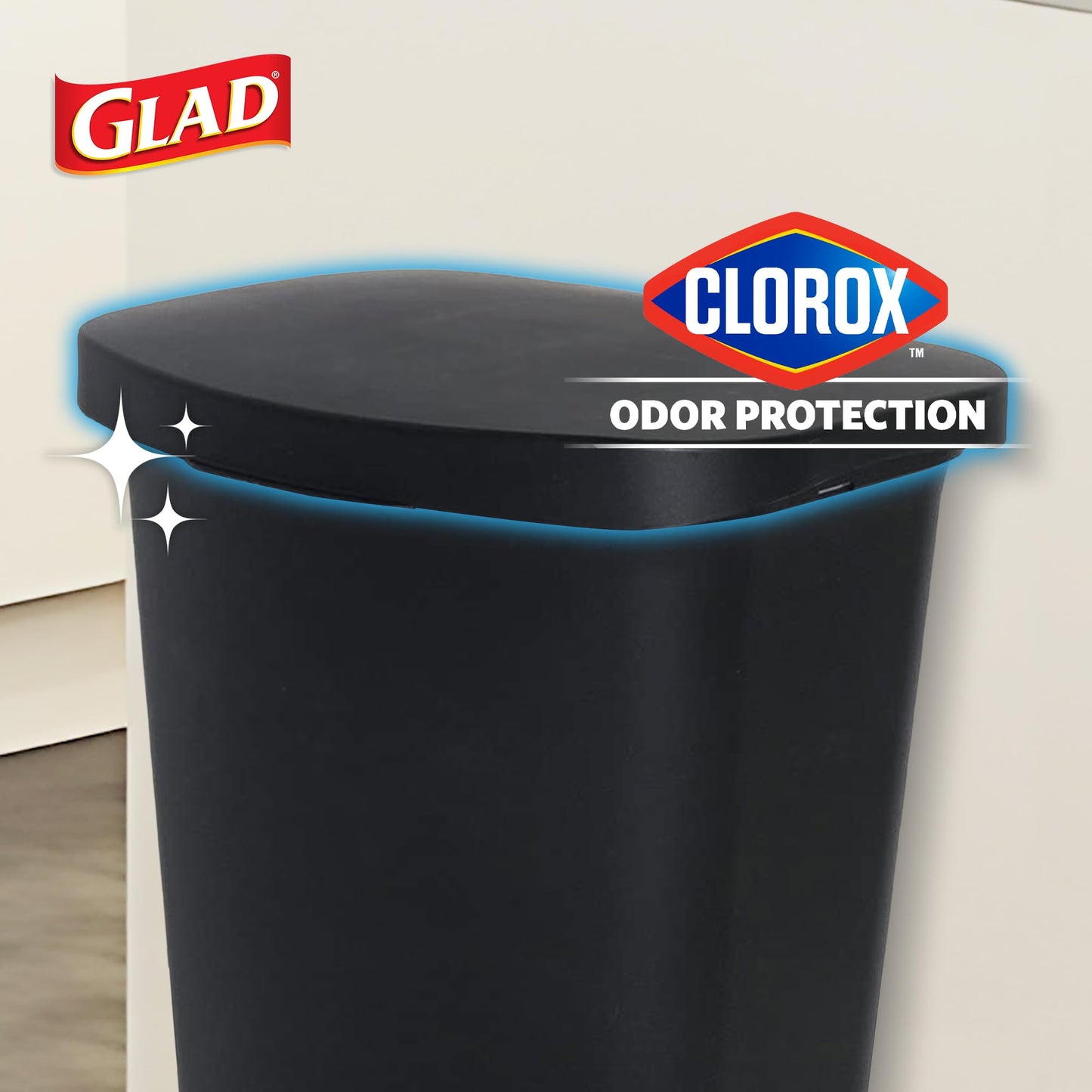 Glad Trash Can with Clorox Odor Protection | Plastic Bin, 13 Gal, Black