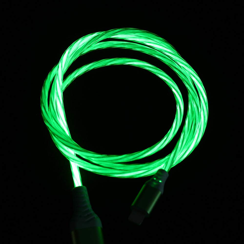 LED USB C Cable [2-Pack, 6FT], Light Up Visible Flowing LED Type C Fast Charging Cable Compatible with Phone 16 15, Samsung Galaxy S24 S23, Pixel and More (Blue & Green)