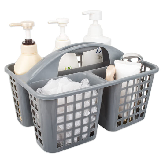 Portable Shower Caddy Basket Plastic Storage Basket with Compartments Grey