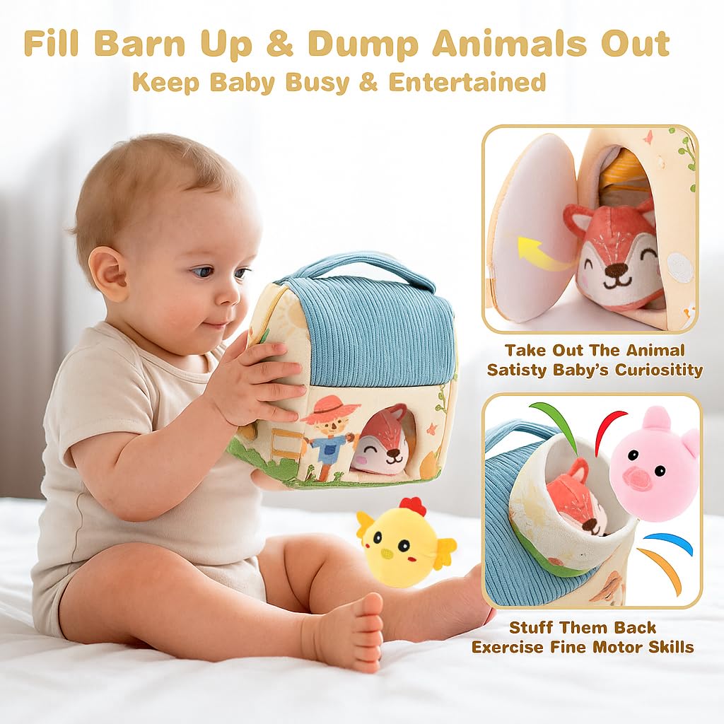 Baby Sensory Toys 6-12 Months Soft Rattle Plush Barn Animal Baby Boy Gifts
