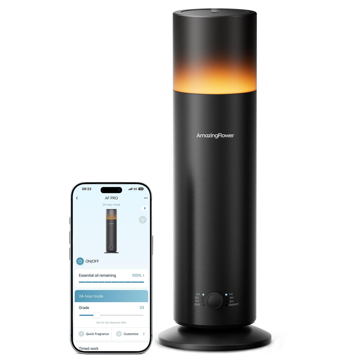 Waterless Essential Oil Diffuser with App Control for Home, Black
