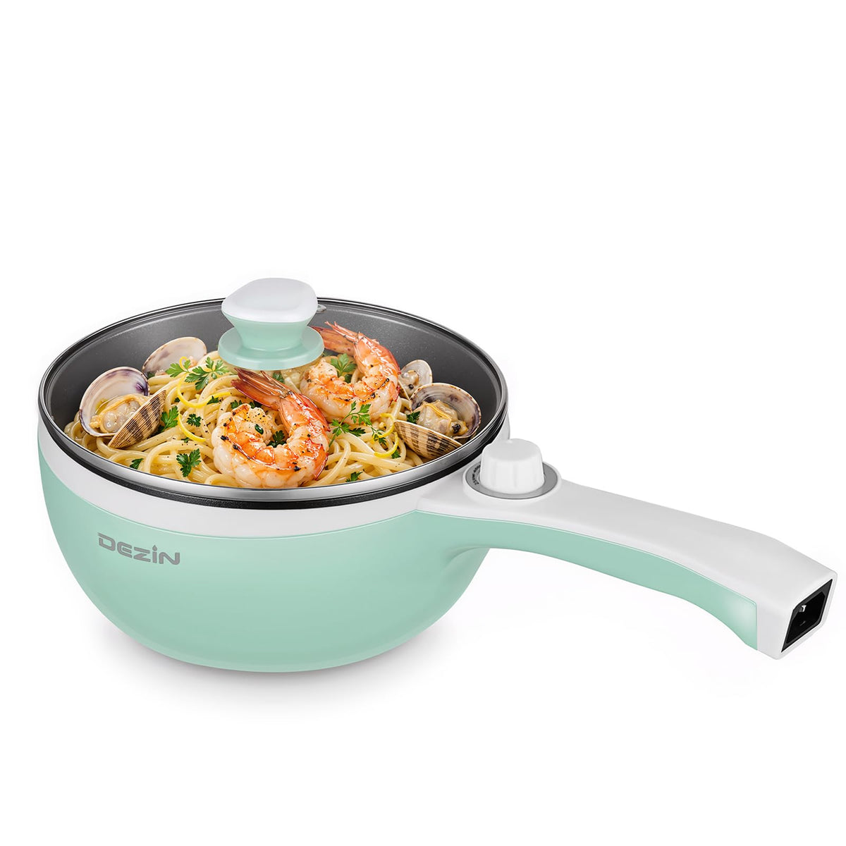 Dezin Hot Pot Electric, 1.5L Non-Stick Portable Electric Pot, Dual Power