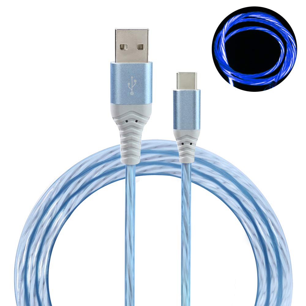 LED USB C Cable [2-Pack, 6FT], Light Up Visible Flowing LED Type C Fast Charging Cable Compatible with Phone 16 15, Samsung Galaxy S24 S23, Pixel and More (Blue & Green)