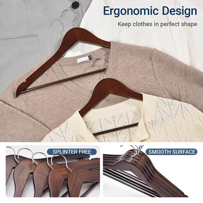 Amber Home 30 Pack Retro Wooden Coat Hangers, Wood Suit Hangers