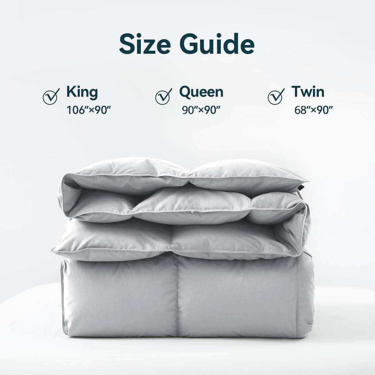 WarmKiss King Size Down Comforter, Luxurious All-Season Duvet Insert with noiseless Skin-Friendly Tencel Blend Cover, Cloud-Soft & Breathable, 8 Corner Tabs, Machine Washable, Grey (106" x 90")