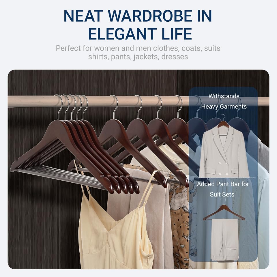 Amber Home 30 Pack Retro Wooden Coat Hangers, Wood Suit Hangers