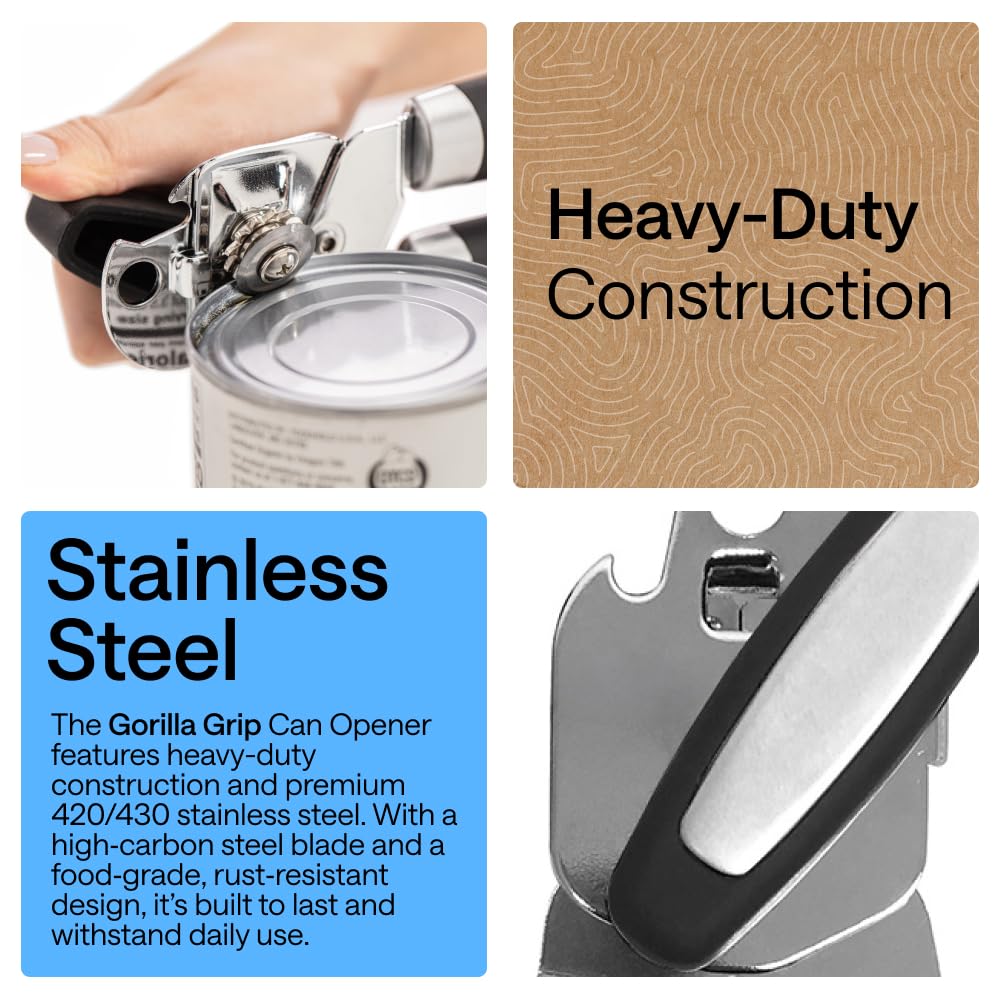 GORILLA GRIP Upgraded Model Stainless Steel Manual Can Opener, Black