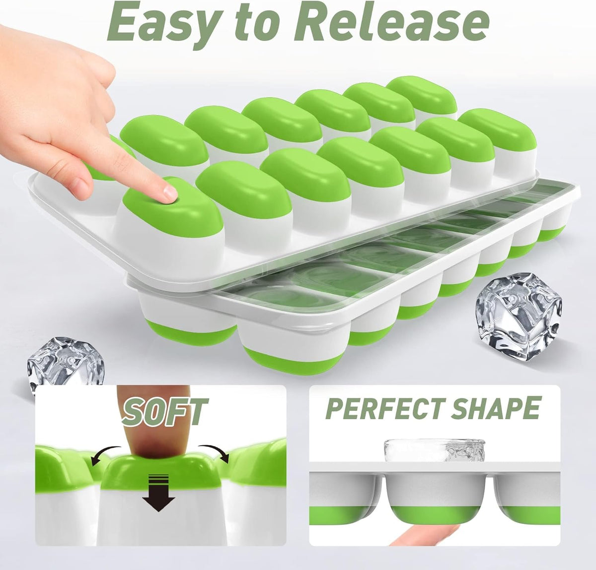 ChefAide 4 Pack Ice Cube Tray, Silicone Ice Cube Trays for Freezer with Lid