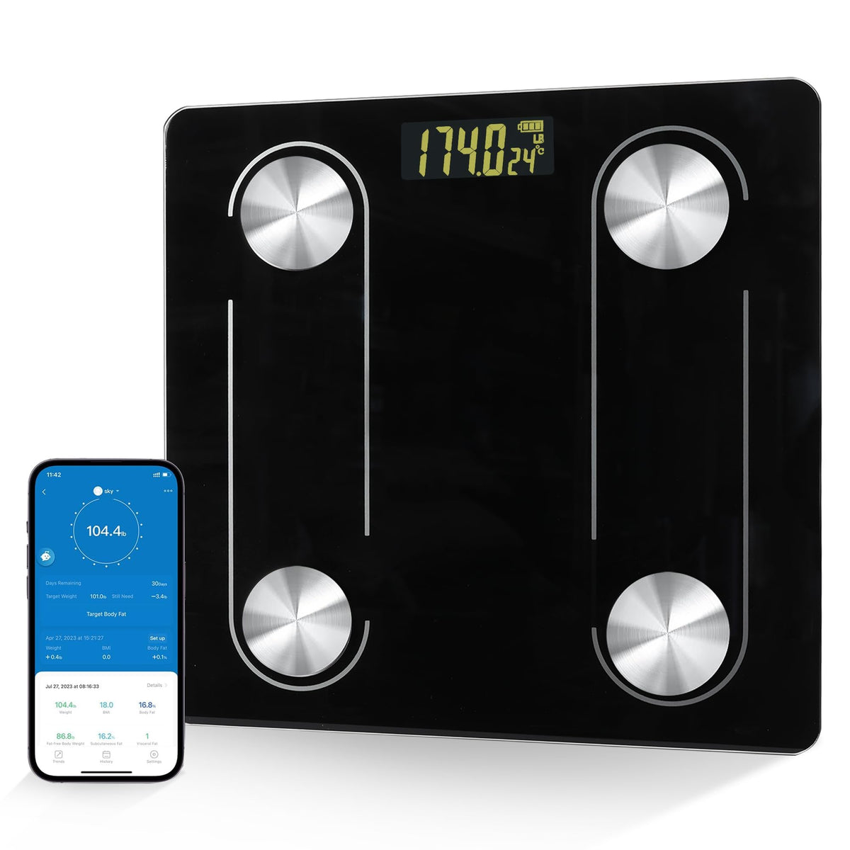 YPENSLZX Digital Scale with Led Display Practical Body Fat Scale, Portable Bathroom Scale with Smartphone App (Black)
