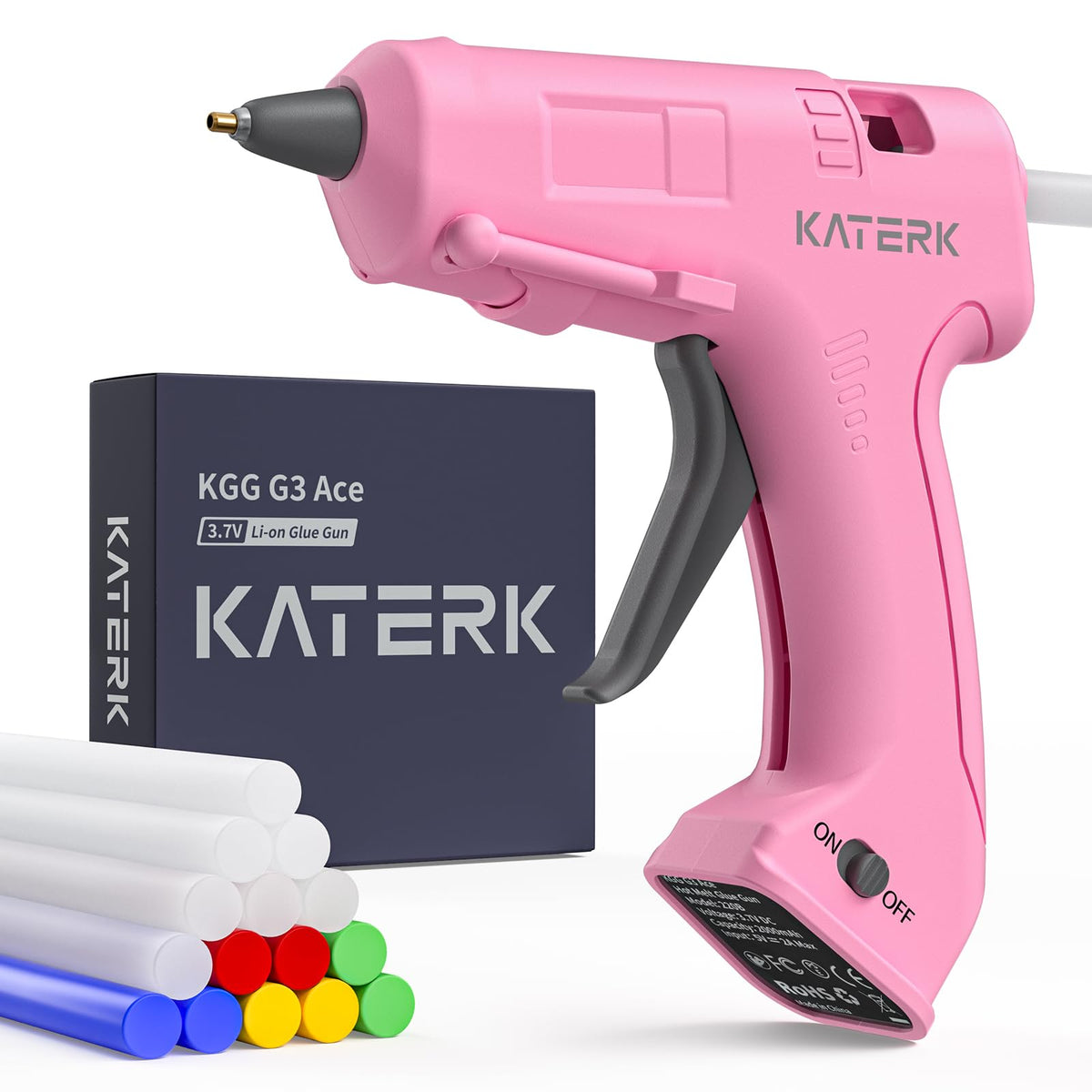 Katerk 3.7V Cordless Hot Glue Gun Kit with 15 Glue Sticks, 90s Fast Heating