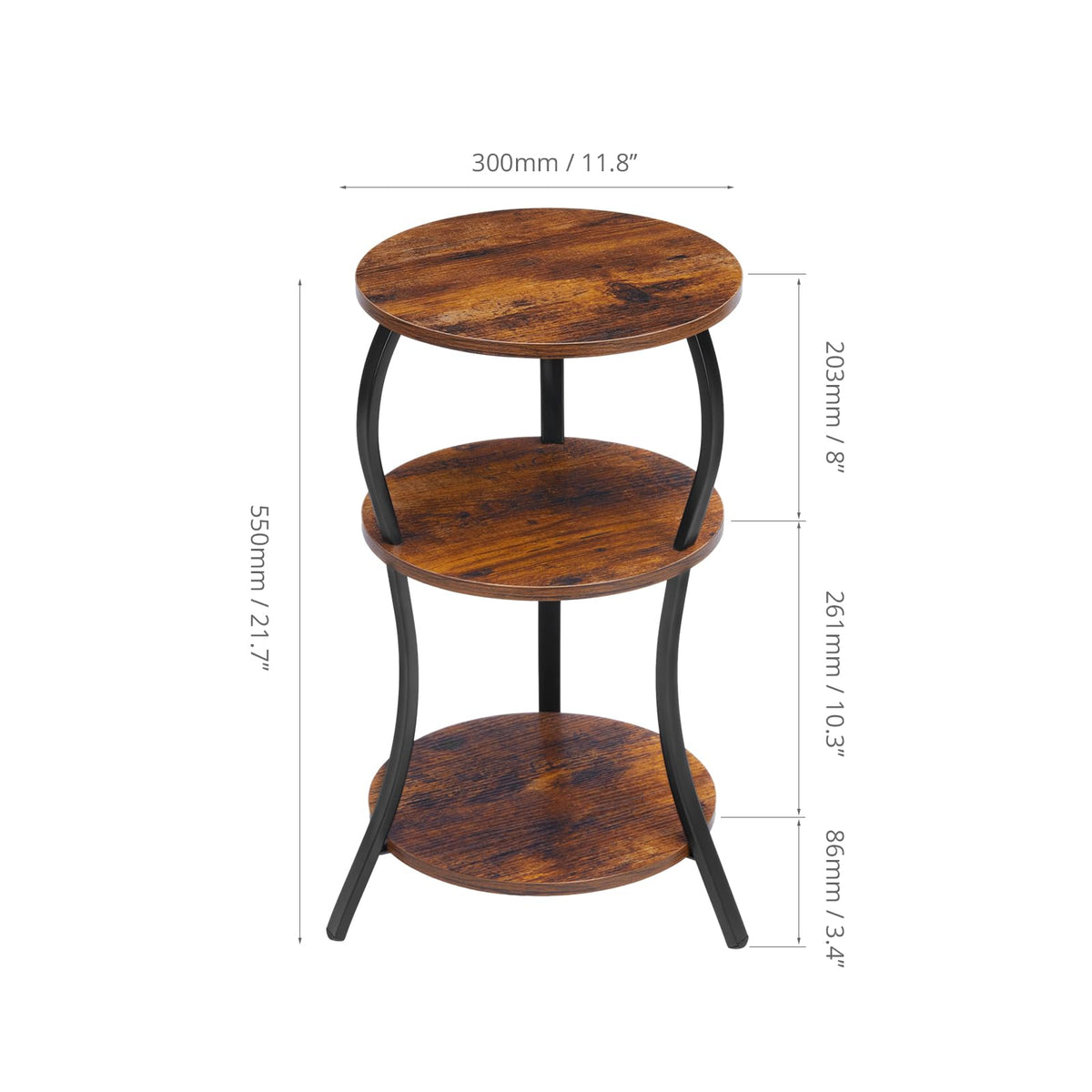 YEAKOO Vintage Small Round Side Table,3-Tier End Table for Small Spaces