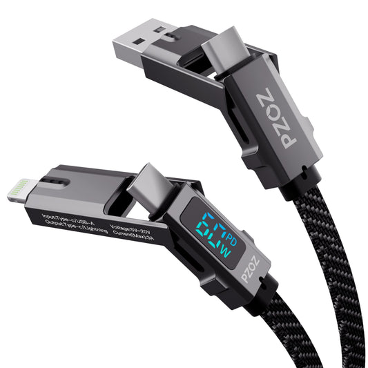 pzoz 4-in-1 Multi Charging Cable with LED Display, 60W PD Fast Charging