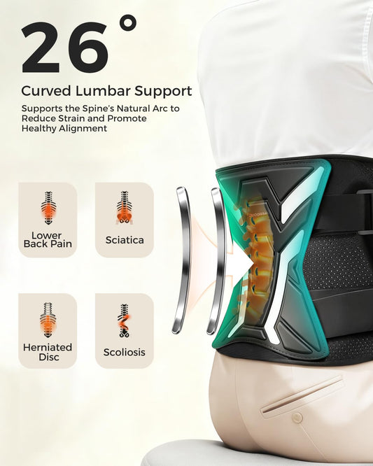 Duoorra Back Brace for Men & Women Lower Back Pain Relief, Sciatica Pain Relief, Herniated Disc, Scoliosis-Breathable Back Support Brace with 26° Ergonomic Bionic Curve Support Stays