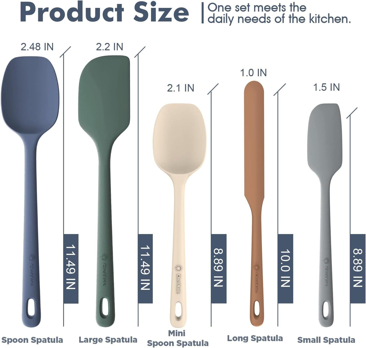 ChefAide 5 Pieces Silicone Spatulas Set, Heat Resistant Rubber Spatula