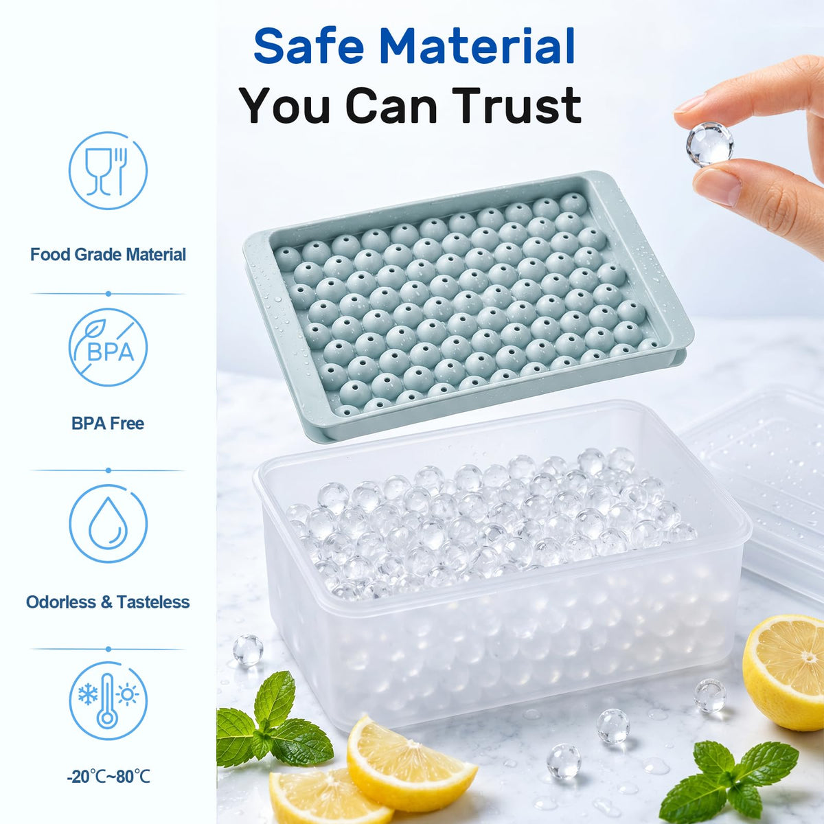 Mini Ice Cube Trays with Lid & Bin, Tiny Pebble Ice Balls for Coffee