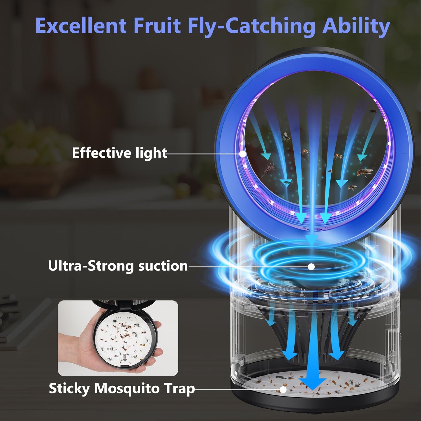 Fruit Fly Traps for Indoors, Blue Gnat Trap Indoor with Suction & Timer