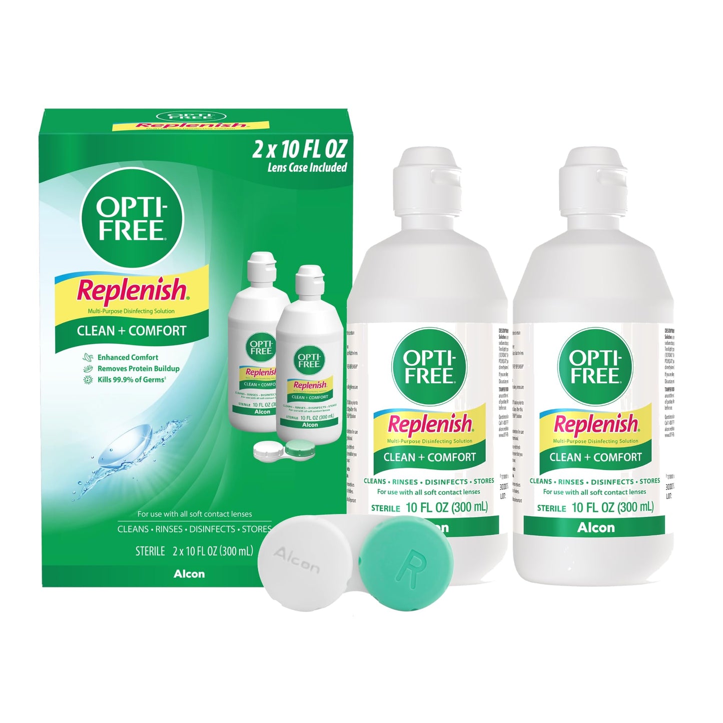 OPTI-FREE Replenish Contact Lens Solution with Contact Lens Case, 2 x 10 oz