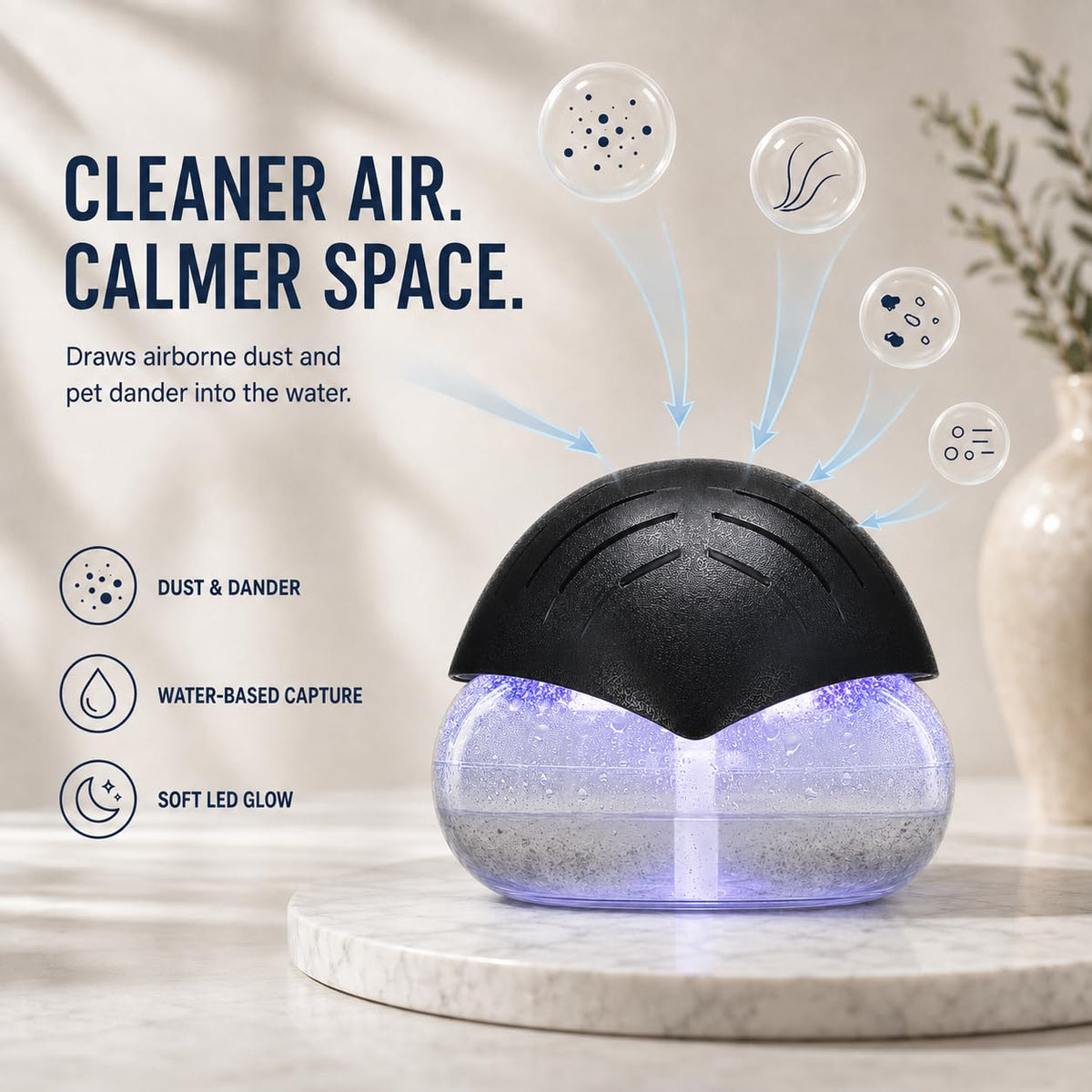 Air Freshener（Black） - for Home, Bedroom, Office and Warehouse - Essential Oil Aroma Diffuser with LED Color Night Light and Soothing Water Flow Sound - for Pets and Smokers.