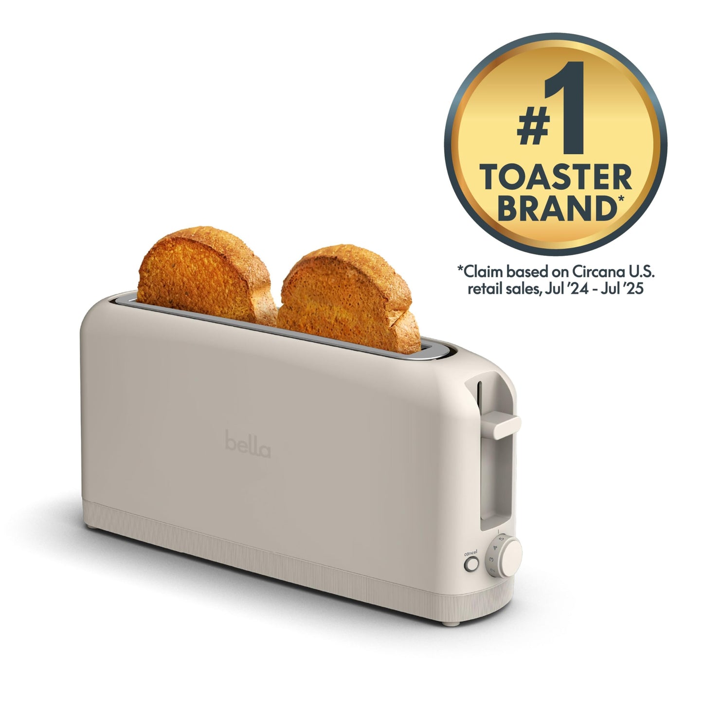 bella Fits-Anywhere™ 2-Slice Slim Toaster, Long Slot & Extra Wide, Oatmilk
