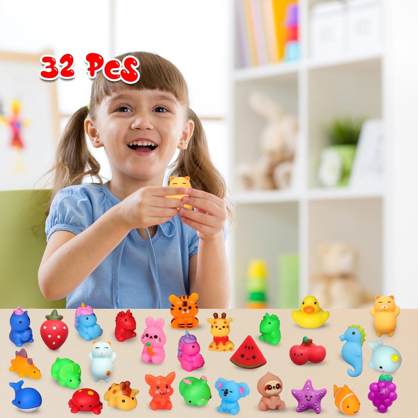 nobasco Squishies, 32 Pack Mochi Squishy Toys - Kawaii Cat Squishys Slow Rising Animals - Party Favors, Goodie Bag, Birthday Gifts, Mini Squishies Stress Reliever Toy