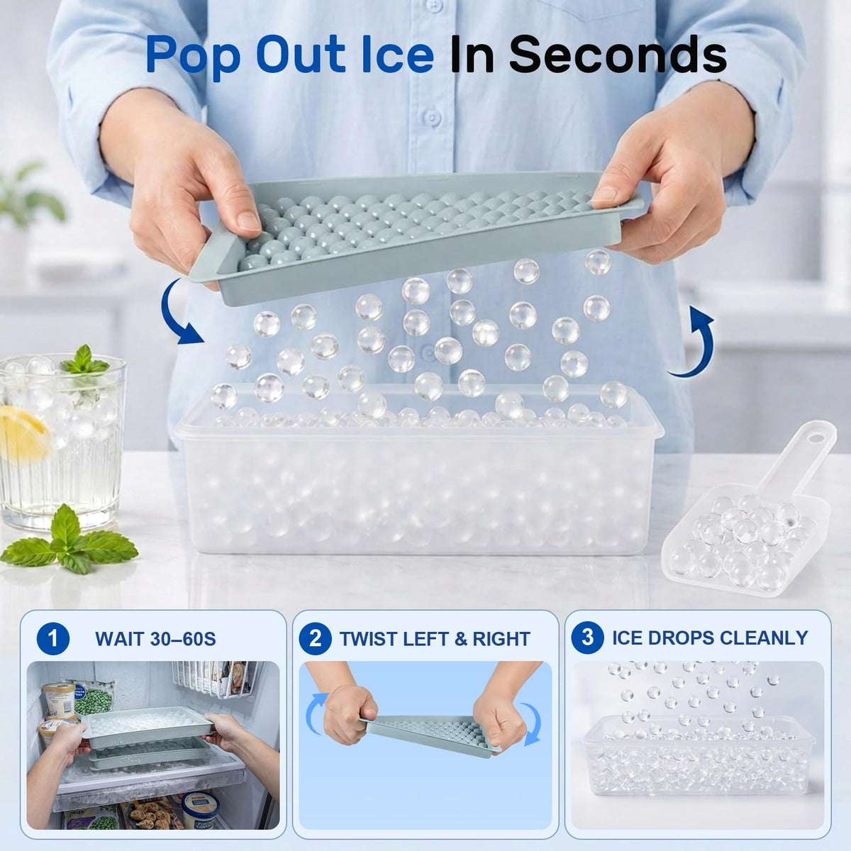 Mini Ice Cube Trays with Lid & Bin, Tiny Pebble Ice Balls for Coffee