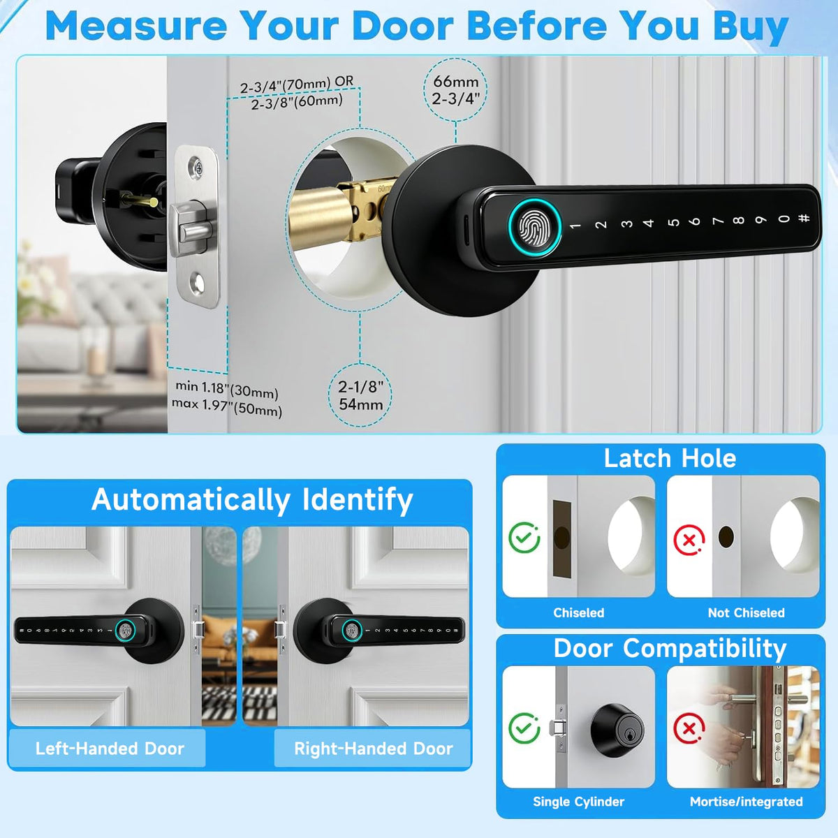 Orcahived Fingerprint Door Lock with Keypad, 5-in-1 Smart Door Knob