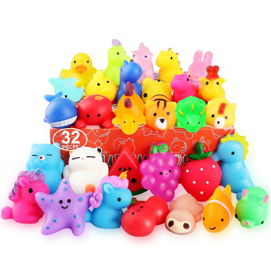 nobasco Squishies, 32 Pack Mochi Squishy Toys - Kawaii Cat Squishys Slow Rising Animals - Party Favors, Goodie Bag, Birthday Gifts, Mini Squishies Stress Reliever Toy