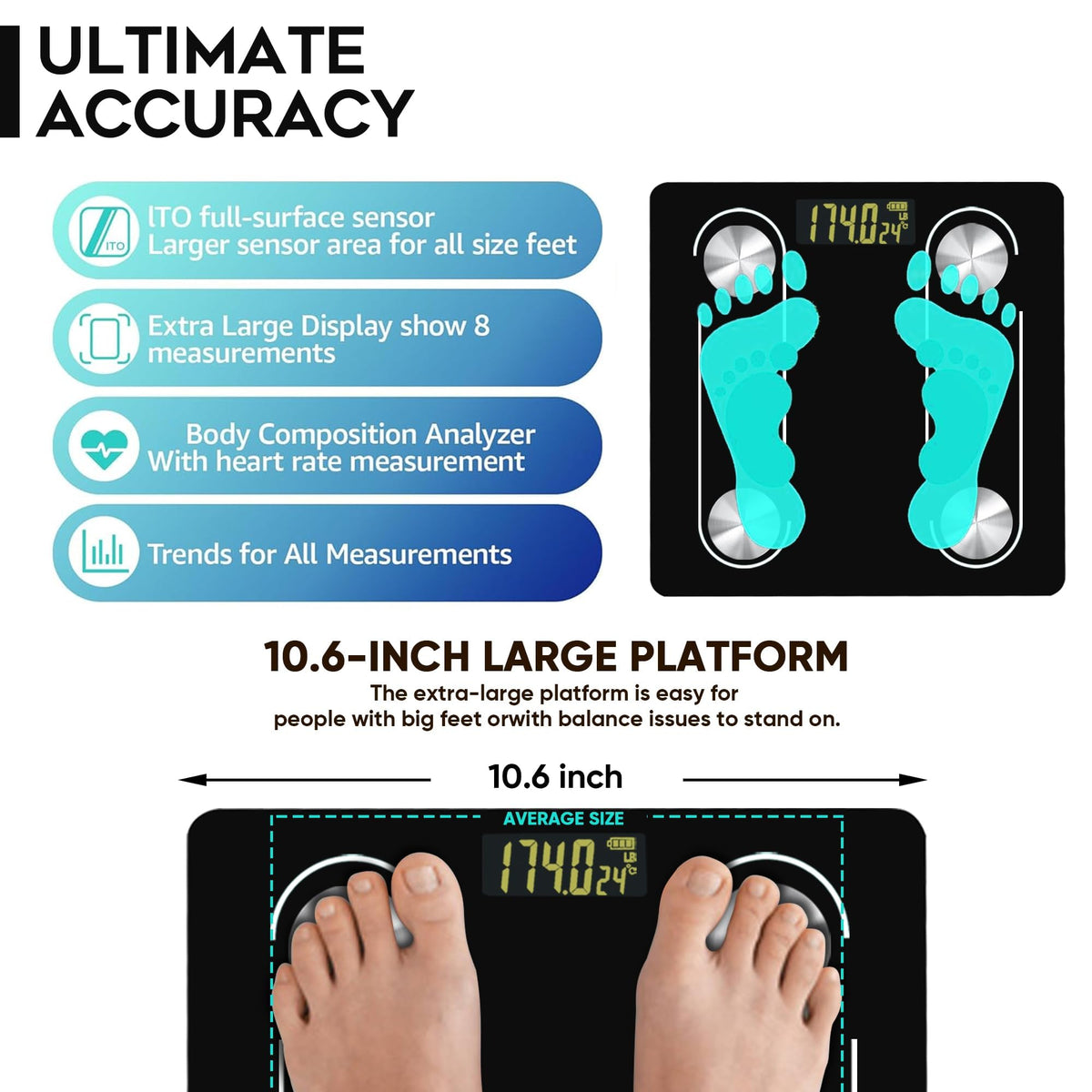 YPENSLZX Digital Scale with Led Display Practical Body Fat Scale, Portable Bathroom Scale with Smartphone App (Black)