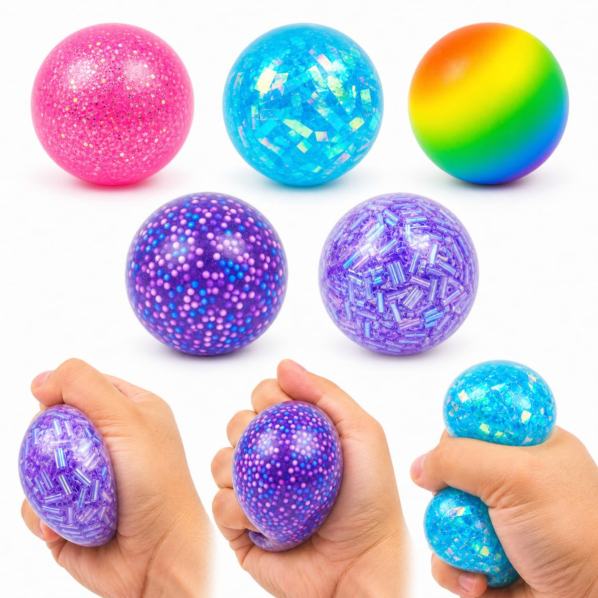 Squeeze Squishy Balls Set, 5Pack Colorful Sensory Fidget Toys Bulk