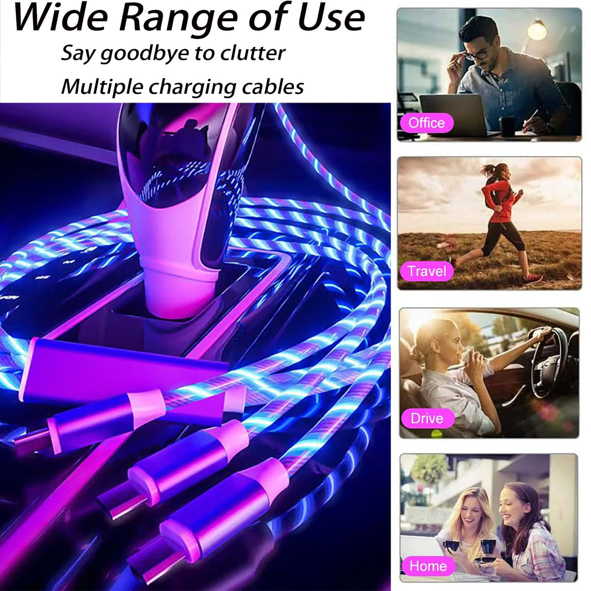 TISTIPPL 3 in 1 Light up Charging Cable,Multi LED Charging Cable,Light Up Charger Cord,3A USB Cable,Compatible with Most Smart Phones