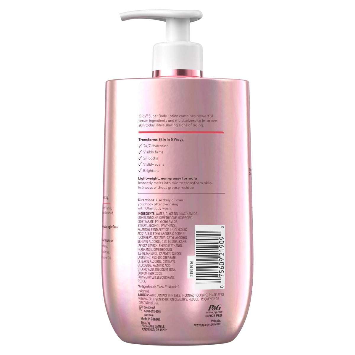 Olay Super Serum Hand & Body Lotion for Aging, 24hr Long Lasting Moisture, Fast Absorbing, 5+ Ingredient Complex for Bright Even Firm Luminous Skin, Sweet Vanilla & Soft Wood Scent, 17 fl oz
