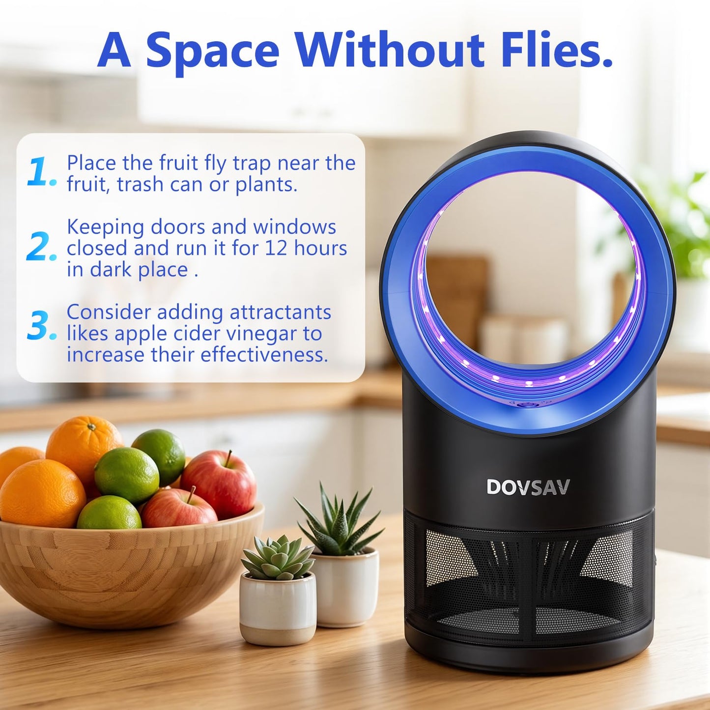 Fruit Fly Traps for Indoors, Blue Gnat Trap Indoor with Suction & Timer