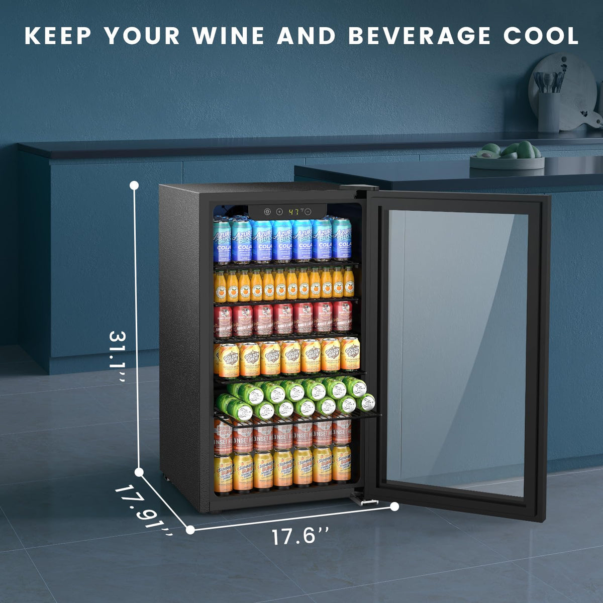 Electactic Mini Fridge 130 Can Beverage Refrigerator Cooler, 3.1 Cu.Ft Drink Fridge for Soda Wine Beer, Adjustable Temperature Control for Home Office, Black