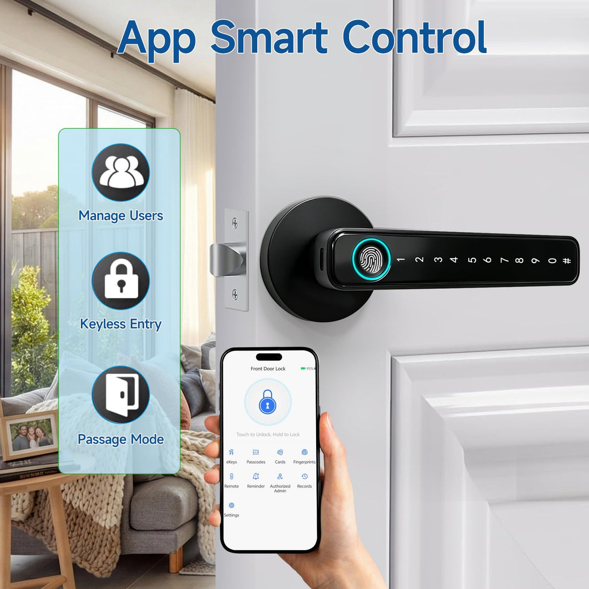Orcahived Fingerprint Door Lock with Keypad, 5-in-1 Smart Door Knob