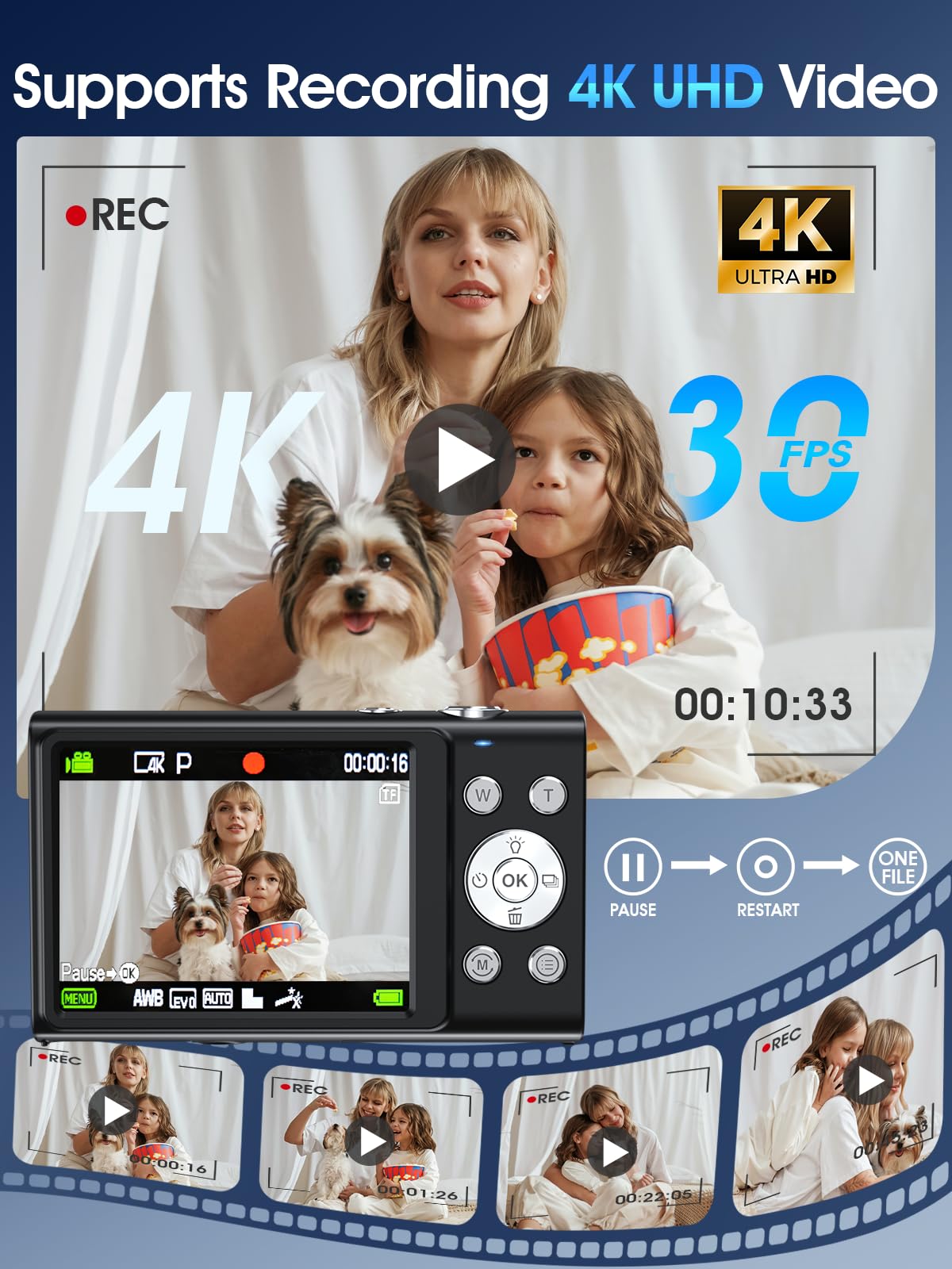 Digital Camera,Autofocus 4K 48MP Vlogging Camera for Photography,32GB Card
