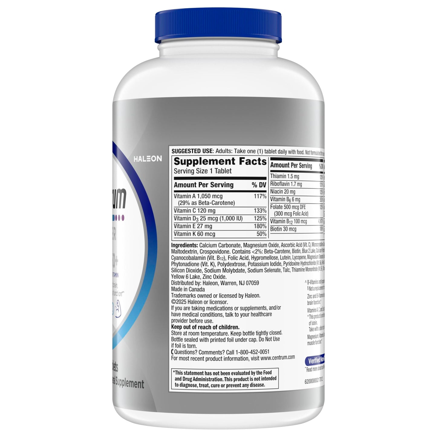 Centrum Silver Men's 50+ Multivitamin with Vitamin D3, B-Vitamins, Zinc for Memory and Cognition - 200 Tablets