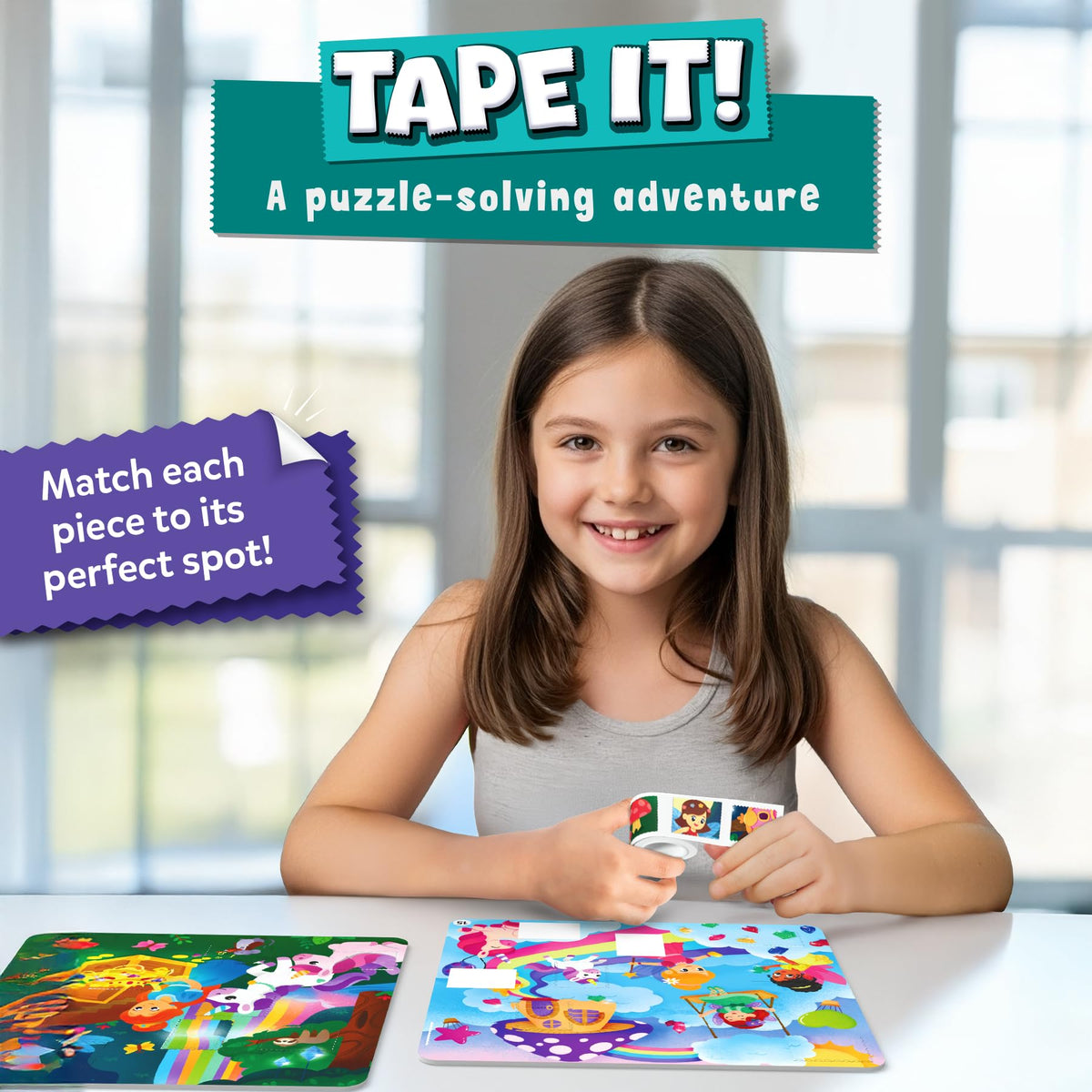 Skillmatics Puzzle Activity – Tape It Unicorn & Princess Sticker Puzzles