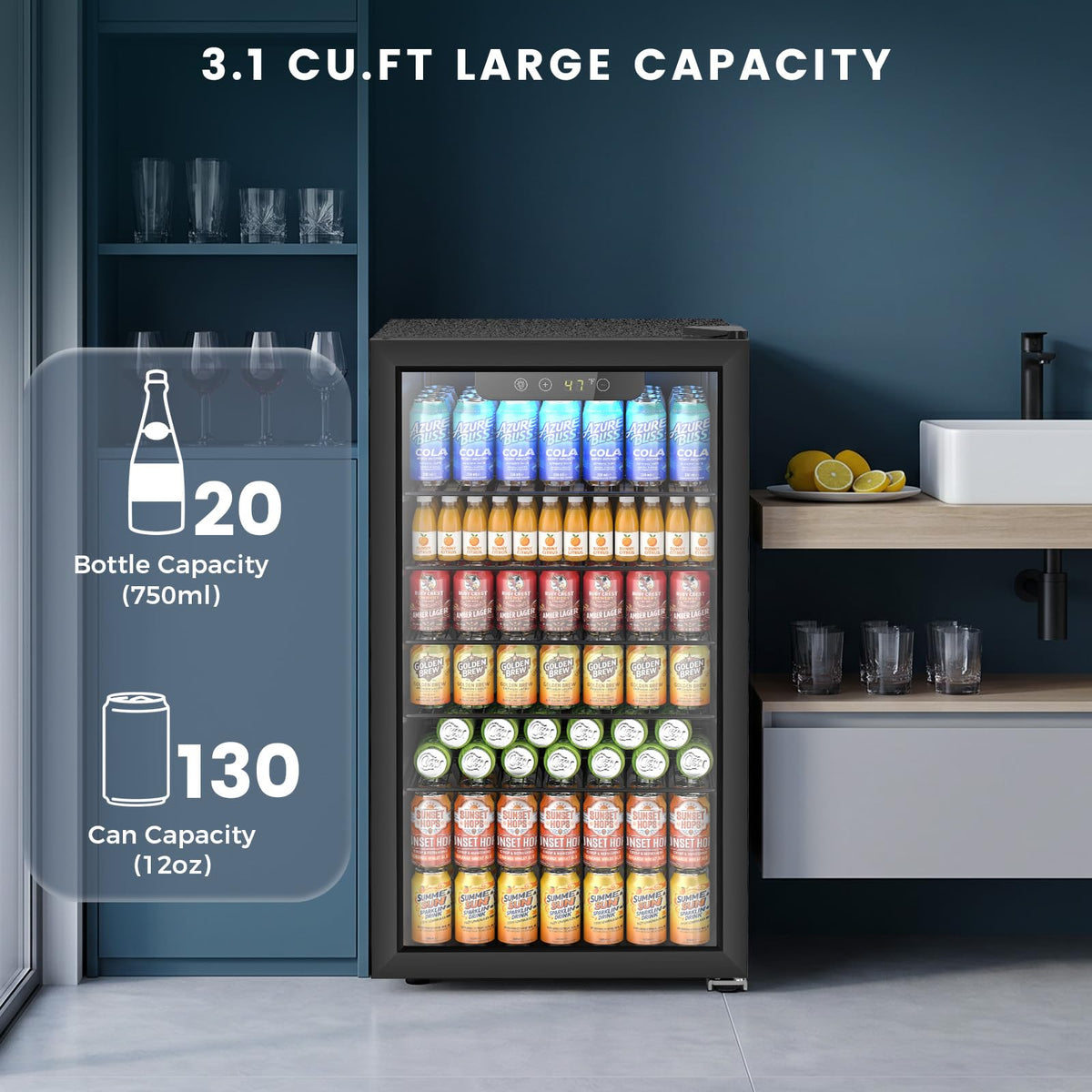 Electactic Mini Fridge 130 Can Beverage Refrigerator Cooler, 3.1 Cu.Ft Drink Fridge for Soda Wine Beer, Adjustable Temperature Control for Home Office, Black
