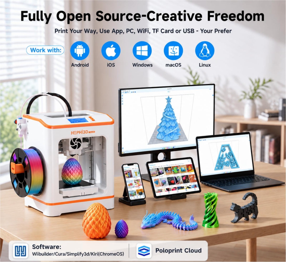 Hephi3d TINA2C 3D Printer for Beginners & Kids with Filament Starter Kit