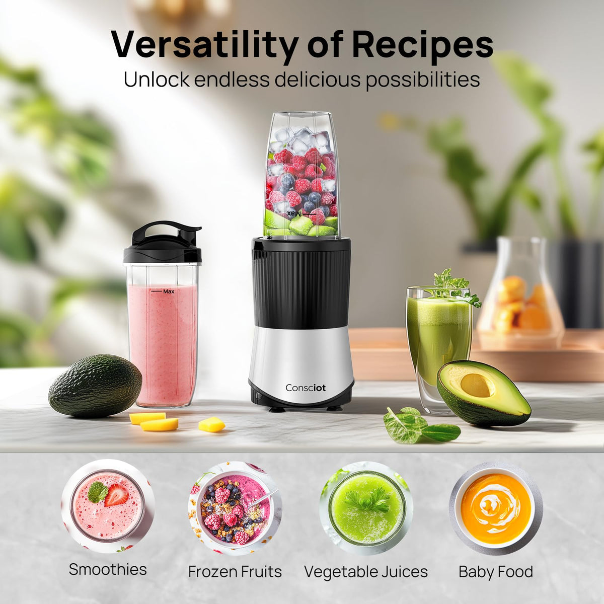 Consciot 11-Piece Blender for Kitchen and Personal Size, 900 Peak Watts