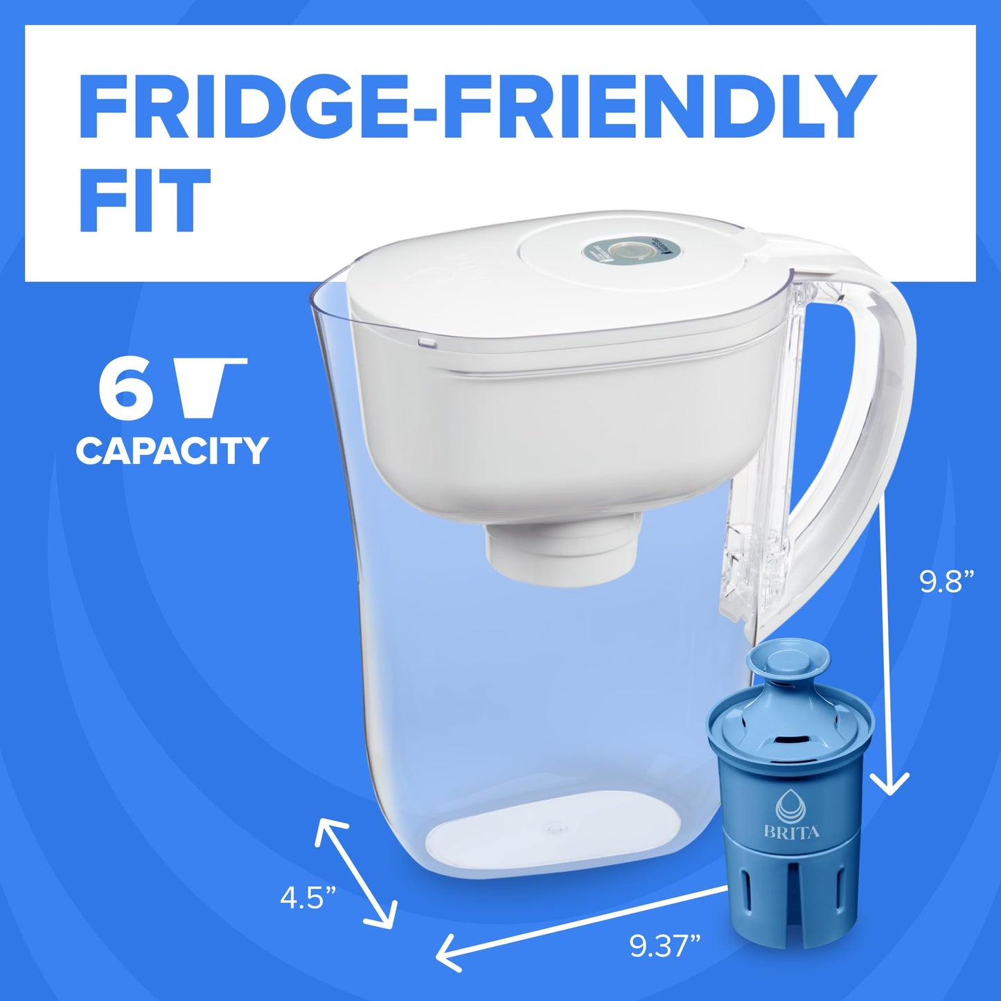 Brita Small 6 Cup Water Filter Pitcher, 1 Elite Filter, Metro, White