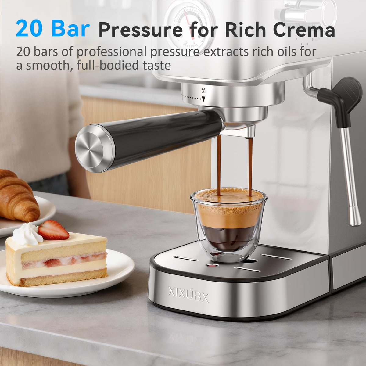 XIXUBX Espresso Machine with Milk Frother for Cappuccino & Latte, Sliver