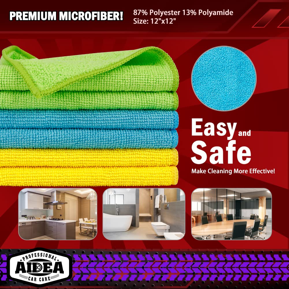 AIDEA Microfiber Cleaning Cloth 20PK, Microfiber Towels for Cars 12"×12"