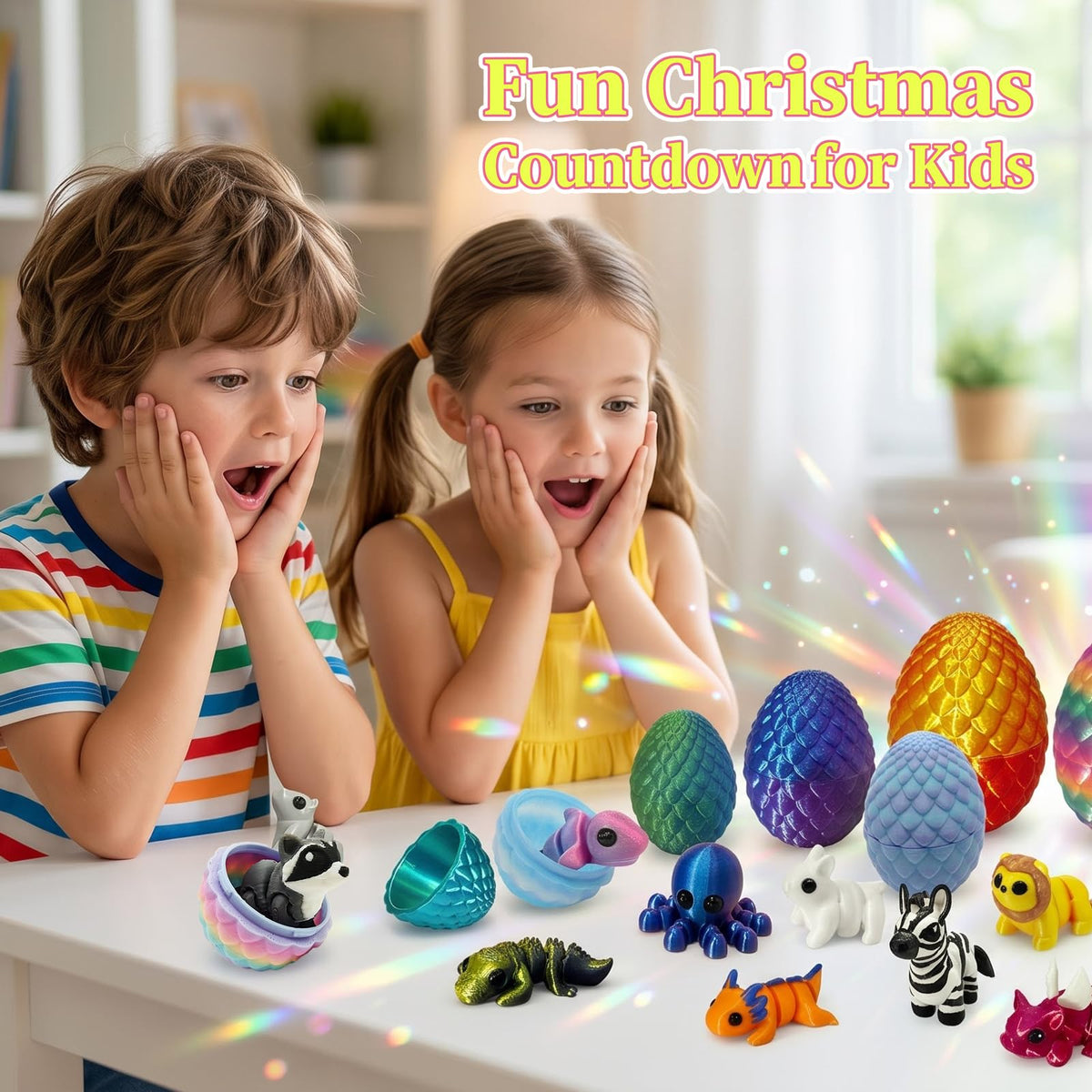 2026 Advent Calendar for Kids: 24days Countdown Calendar 24pack 3d-Printed-Eggs with 3d-Animals Toys, Gifts for Kids Boys Girls