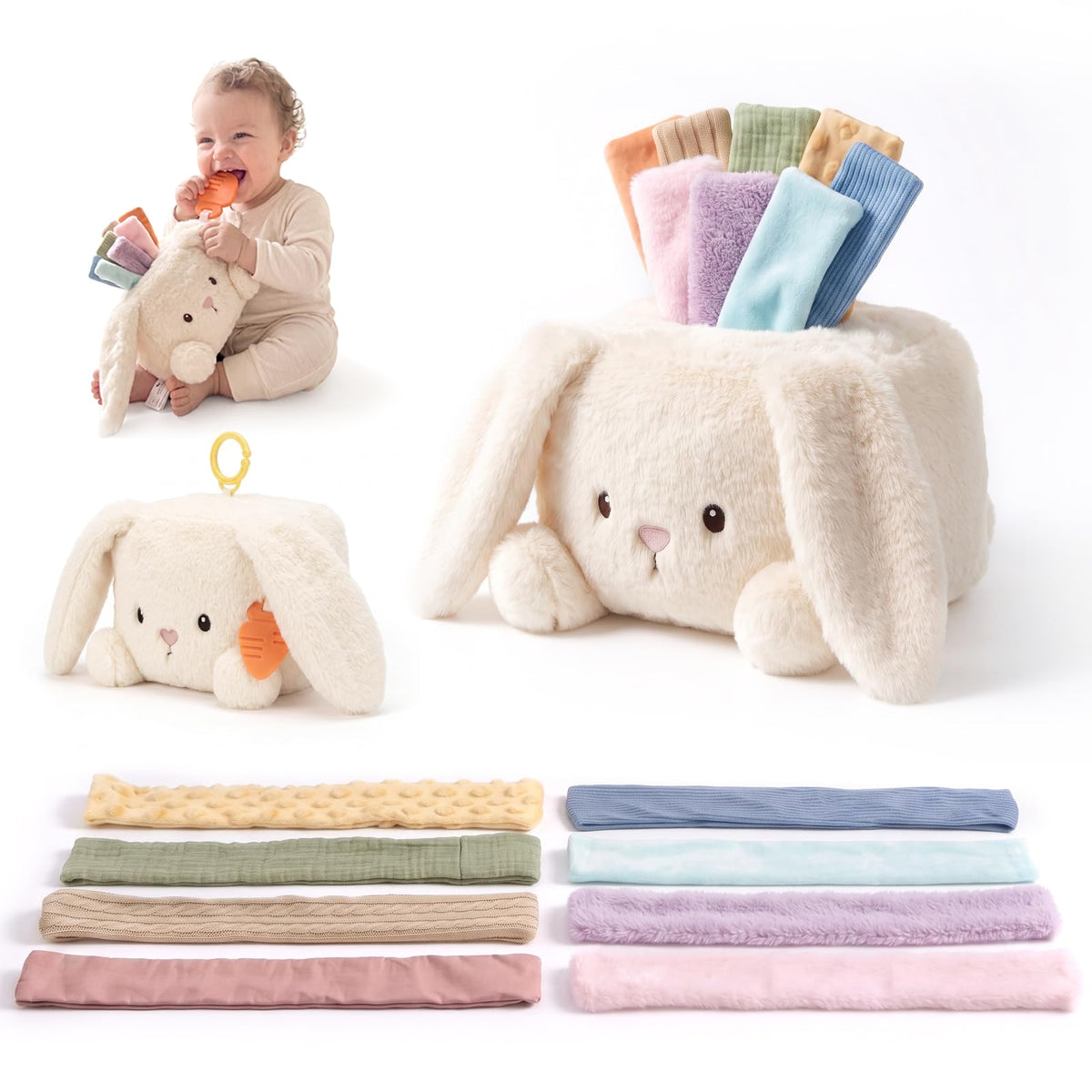 weirtoya Baby Bunny Tissue Box Toy,Baby Toys 6-12 Months
